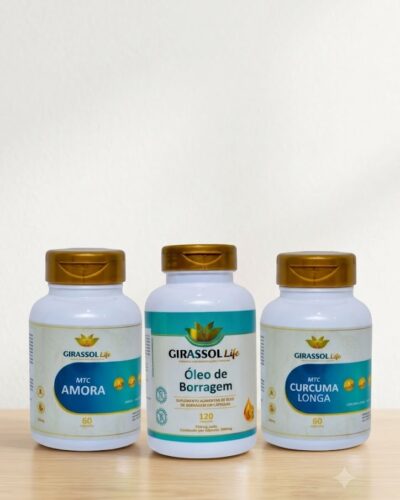 Combo Amora MTC + Óleo de Borragem + Cúrcuma Longa Girassol Life | Equilíbrio Feminino e Bem-estar Combo Amora MTC + Óleo de Borragem + Cúrcuma Longa Girassol Life | Equilíbrio Feminino e Bem-estar